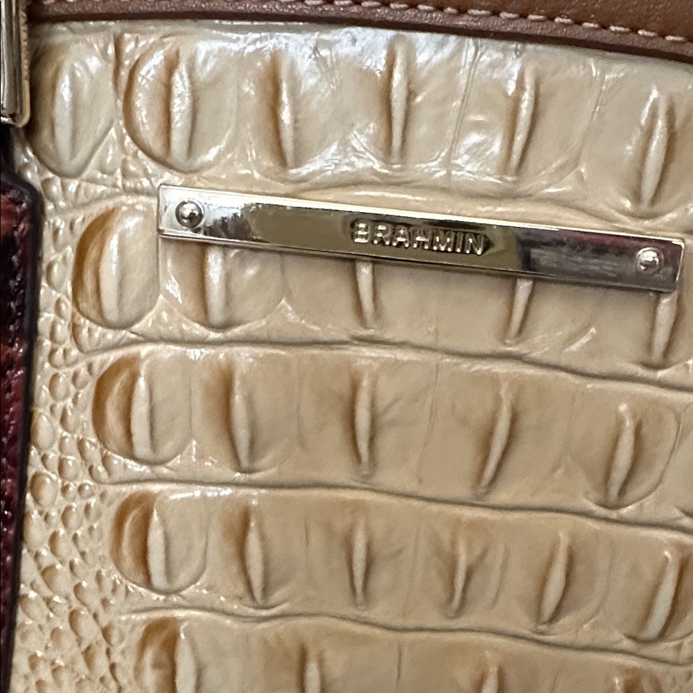 Brahmin Brown and Cream Croc-Embossed Satchel - Picture 2 of 5